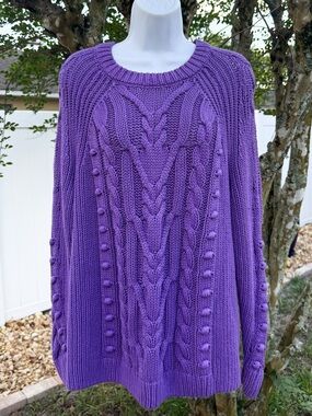 Lane Bryant Purple Cable Knit Sweater Size 18/20 Chunky Knit Cozy